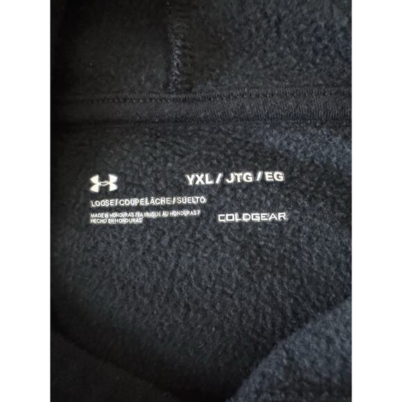 Under Armour Sweater Youth Kids Black Large Pullover Cold Gear Hoodie Pocket - Picture 2 of 11